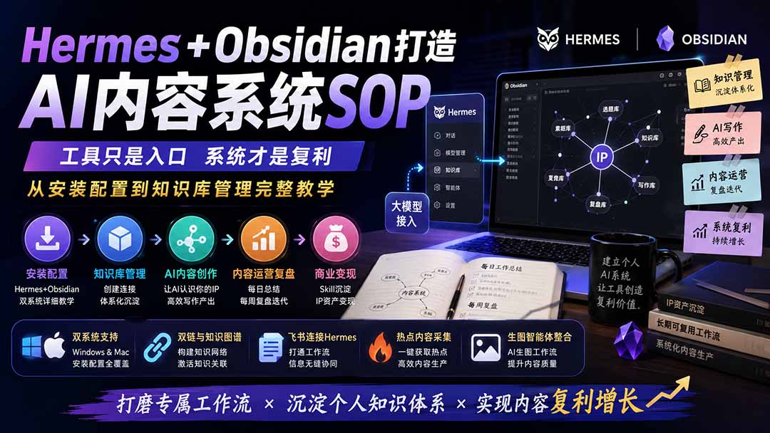 Hermes+Obsidian打造AI内容系统SOP；工具只是入口系统才是复利，从安装配置到知识库管理完整教学亿创资源网_优质资源分享平台_一站式资源获取亿创资源网 | 优质资源分享平台_一站式资源获取