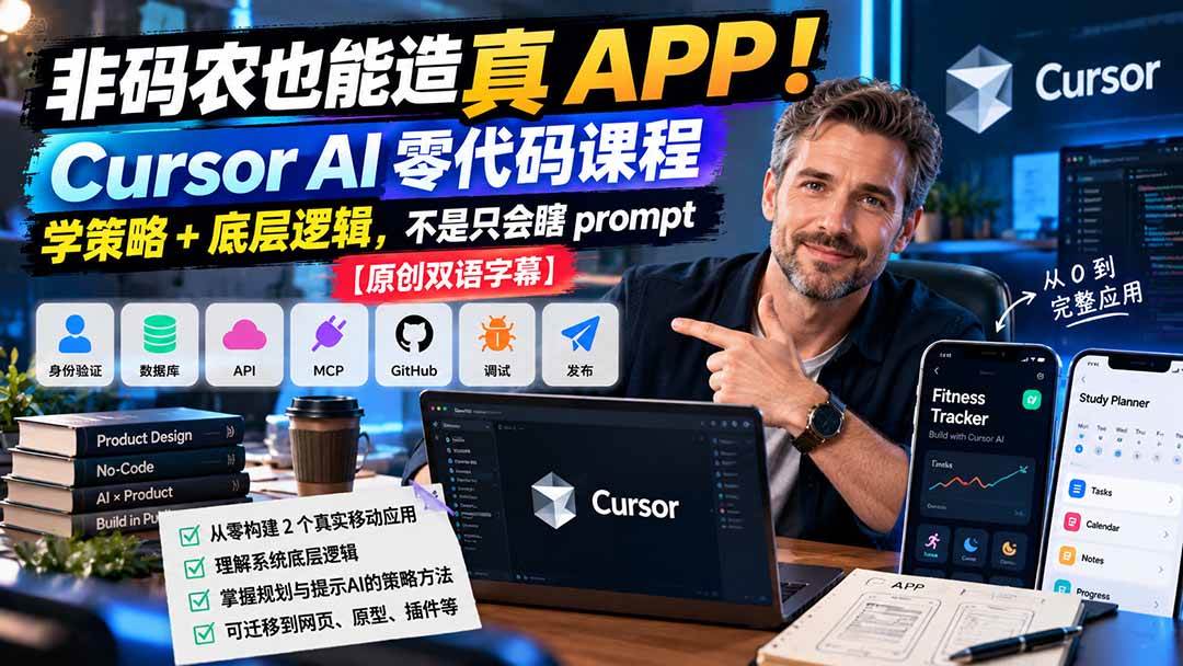 (20810期)非码农也能造真 APP!Cursor AI 零代码课程:学策略 + 底层逻辑,不是只会瞎 prompt【原创双语字幕】亿创资源网_优质资源分享平台_一站式资源获取亿创资源网 | 优质资源分享平台_一站式资源获取