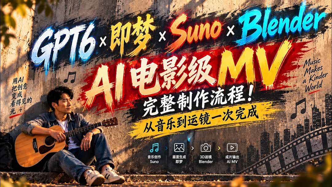 (20587期)GPT6×即梦×Suno×Blender|AI电影级MV完整制作流程!从音乐到运镜一次完成 (无水印)亿创资源网_优质资源分享平台_一站式资源获取亿创资源网 | 优质资源分享平台_一站式资源获取