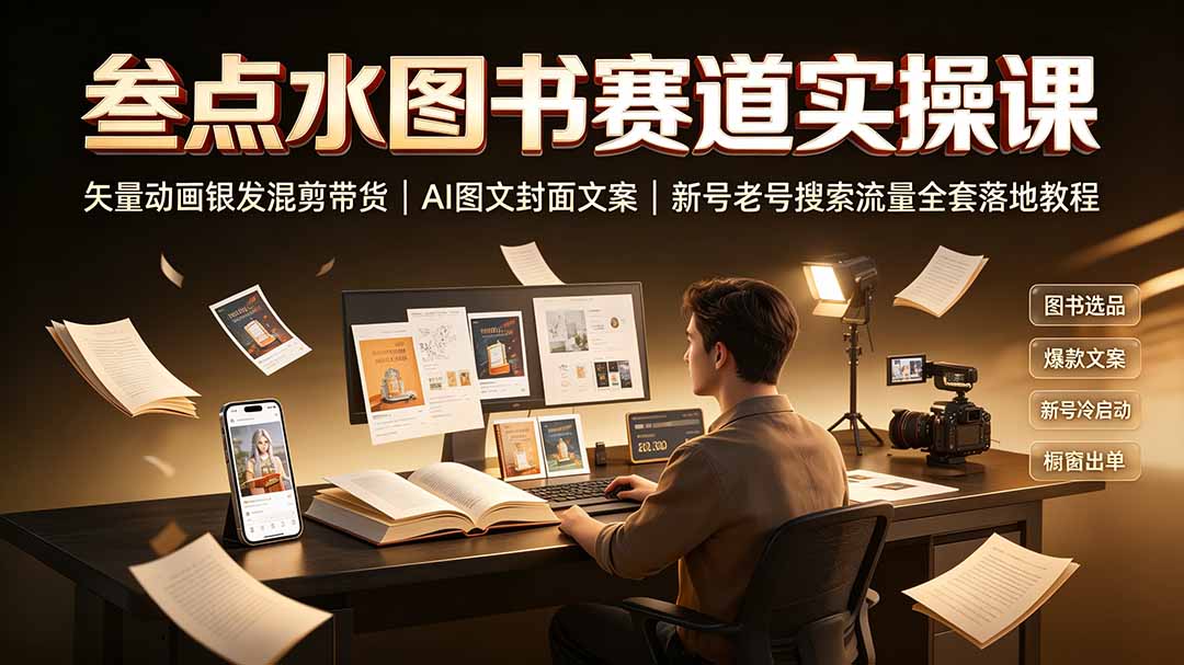 叁点水图书赛道实操课｜矢量动画银发混剪带货，AI图文封面文案，新号老号搜索流量全套落地教程亿创资源网_优质资源分享平台_一站式资源获取亿创资源网 | 优质资源分享平台_一站式资源获取