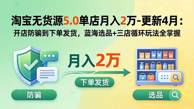 淘宝无货源5.0单店月入2万-更新2026：开店防骗到下单发货，蓝海选品+三店循环玩法全掌握亿创资源网_优质资源分享平台_一站式资源获取亿创资源网 | 优质资源分享平台_一站式资源获取