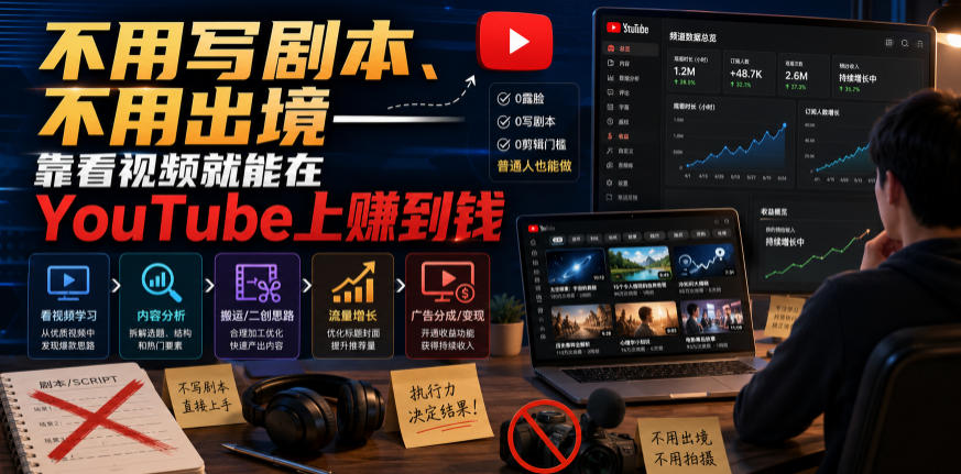 不用写剧本、不用出境——靠看视频就能在YouTube上賺到钱【原创双语字幕】亿创资源网_优质资源分享平台_一站式资源获取亿创资源网 | 优质资源分享平台_一站式资源获取