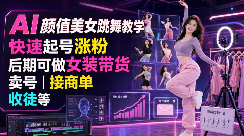 AI颜值美女跳舞教学，快速起号涨粉，后期可做女装带货，卖号，接商单，收徒等亿创资源网_优质资源分享平台_一站式资源获取亿创资源网 | 优质资源分享平台_一站式资源获取