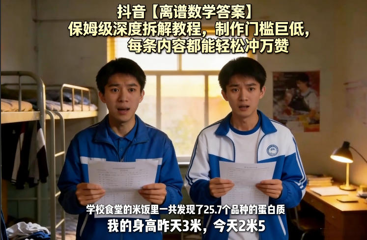 抖音【离谱数学答案】保姆级深度拆解教程，制作门槛巨低，每条内容都能轻松冲万赞，附详细步骤亿创资源网_优质资源分享平台_一站式资源获取亿创资源网 | 优质资源分享平台_一站式资源获取