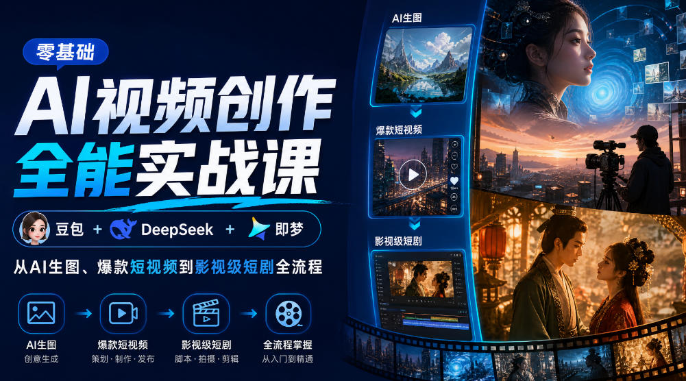 零基础AI视频创作全能实战课｜豆包+DeepSeek+即梦，从AI生图、爆款短视频到影视级短剧全流程亿创资源网_优质资源分享平台_一站式资源获取亿创资源网 | 优质资源分享平台_一站式资源获取
