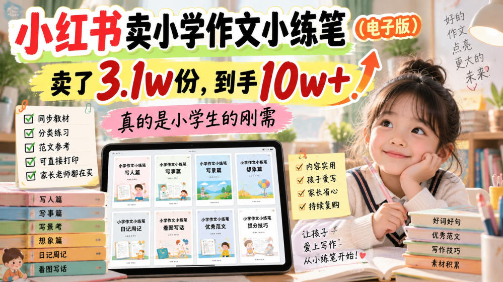 小红书卖小学作文小练笔（电子版），卖了3.1w份，到手10w+，真的是小学生的刚需亿创资源网_优质资源分享平台_一站式资源获取亿创资源网 | 优质资源分享平台_一站式资源获取
