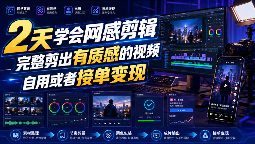 2天学会网感剪辑，完整剪出有质感的视频，自用或者接单变现亿创资源网_优质资源分享平台_一站式资源获取亿创资源网 | 优质资源分享平台_一站式资源获取