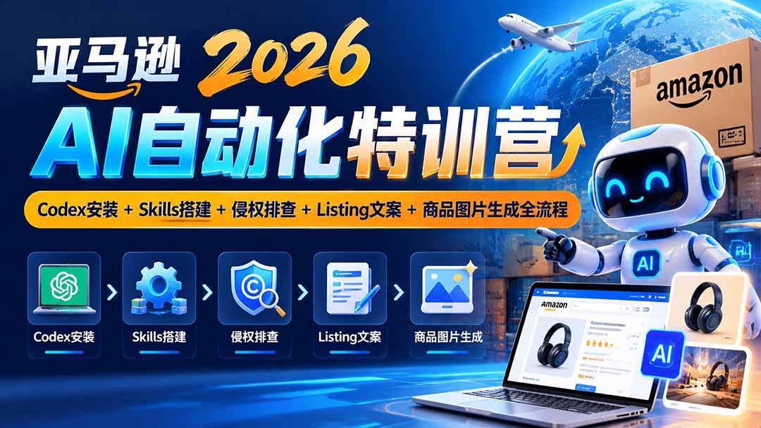 (20746期)亚马逊2026AI自动化-10月特训营:Codex安装+Skills搭建+侵权排查+Listing文案+商品图片生成全流程 (20746期)亚马逊2026AI自动化-10月特训营:Codex安装+Skills搭建+侵权排查+Listing文案+商品图片生成全流程