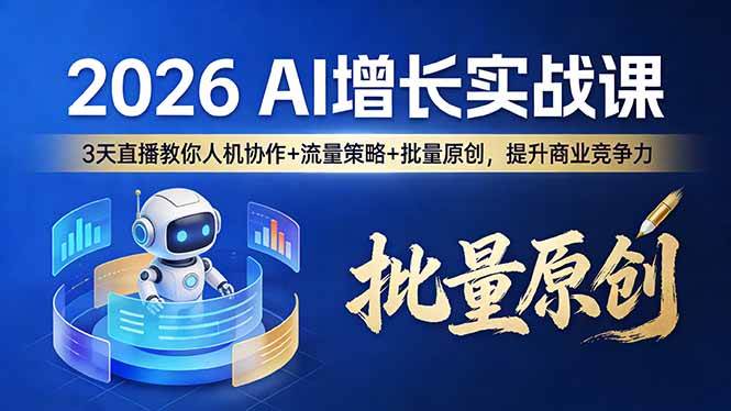 （17662期）2026 AI 增长实战课：3 天直播教你人机协作 + 流量策略 + 批量原创，提升商业竞争力亿创资源网_优质资源分享平台_一站式资源获取亿创资源网 | 优质资源分享平台_一站式资源获取