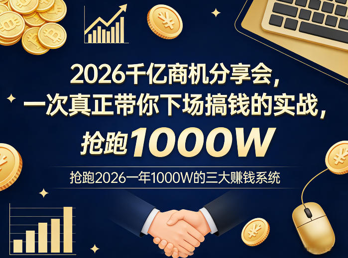 2026千亿商机分享会,一次真正带你下场搞钱的实战,抢跑2026一年1000W的三大賺钱系统亿创资源网_优质资源分享平台_一站式资源获取亿创资源网 | 优质资源分享平台_一站式资源获取