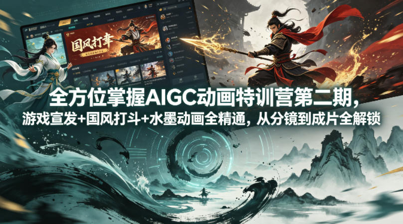 全方位掌握AIGC动画特训营第二期，游戏宣发+国风打斗+水墨动画全精通，从分镜到成片全解锁亿创资源网_优质资源分享平台_一站式资源获取亿创资源网 | 优质资源分享平台_一站式资源获取