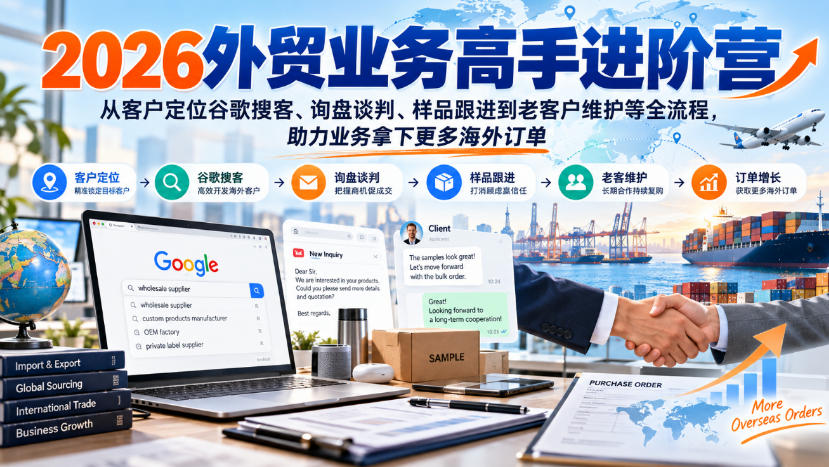 2026外贸业务高手进阶营，从客户定位谷歌搜客、询盘谈判、样品跟进到老客户维护等全流程，助力业务拿下更多海外订单亿创资源网_优质资源分享平台_一站式资源获取亿创资源网 | 优质资源分享平台_一站式资源获取