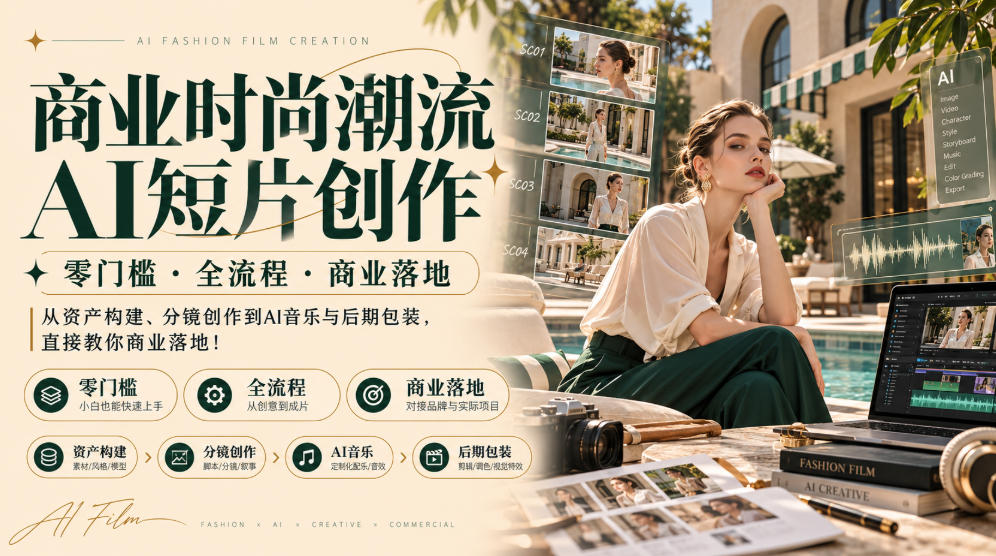 商业时尚潮流AI短片创作|零门槛・全流程・商业落地,从资产构建、分镜创作到AI音乐与后期包装,直接教你商业落地!亿创资源网_优质资源分享平台_一站式资源获取亿创资源网 | 优质资源分享平台_一站式资源获取