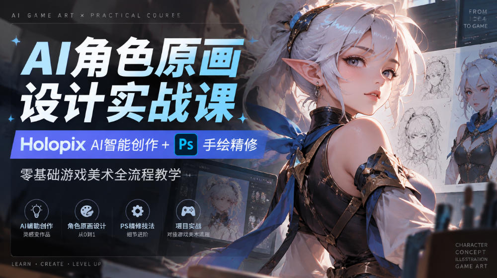 AI角色原画设计实战课｜Holopix AI智能创作+PS手绘精修，零基础游戏美术全流程教学亿创资源网_优质资源分享平台_一站式资源获取亿创资源网 | 优质资源分享平台_一站式资源获取