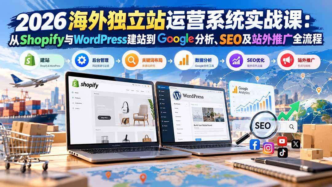 (20689期)2026海外独立站运营系统实战课:从Shopify与WordPress建站到Google分析、SEO及站外推广全流程 (20689期)2026海外独立站运营系统实战课:从Shopify与WordPress建站到Google分析、SEO及站外推广全流程