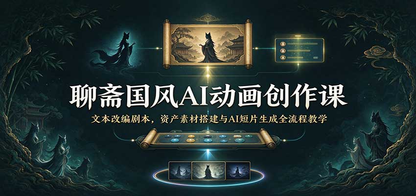 聊斋国风AI动画创作课：文本改编剧本，资产素材搭建与AI短片生成全流程教学亿创资源网_优质资源分享平台_一站式资源获取亿创资源网 | 优质资源分享平台_一站式资源获取