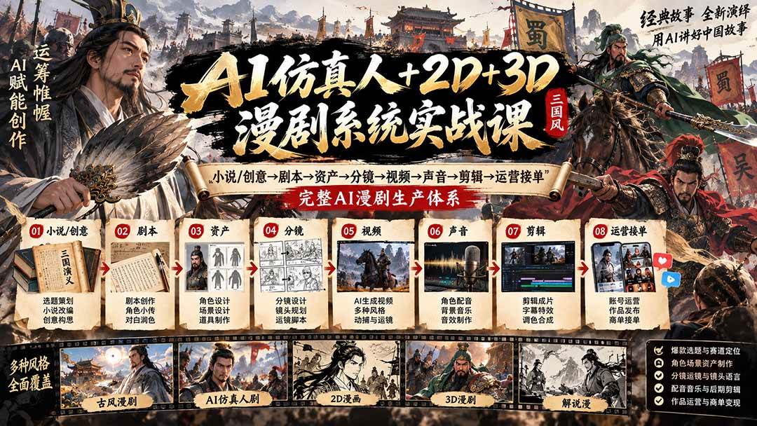 (20685期)AI仿真人+2D+3D漫剧系统实战课:小说/创意→剧本→资产→分镜→视频→声音→剪辑→运营接单,完整AI漫剧生产体系亿创资源网_优质资源分享平台_一站式资源获取亿创资源网 | 优质资源分享平台_一站式资源获取