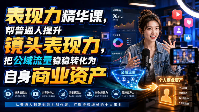 表现力精华课，帮普通人提升镜头表现力，把公域流量稳稳转化为自身商业资产亿创资源网_优质资源分享平台_一站式资源获取亿创资源网 | 优质资源分享平台_一站式资源获取