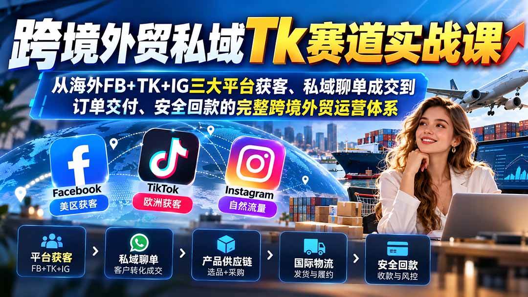 （20894期）跨境外贸私域Tk赛道实战课：从海外FB+TK+IG三大平台获客、私域聊单成交到订单交付、安全回款的完整跨境外贸运营体系亿创资源网_优质资源分享平台_一站式资源获取亿创资源网 | 优质资源分享平台_一站式资源获取