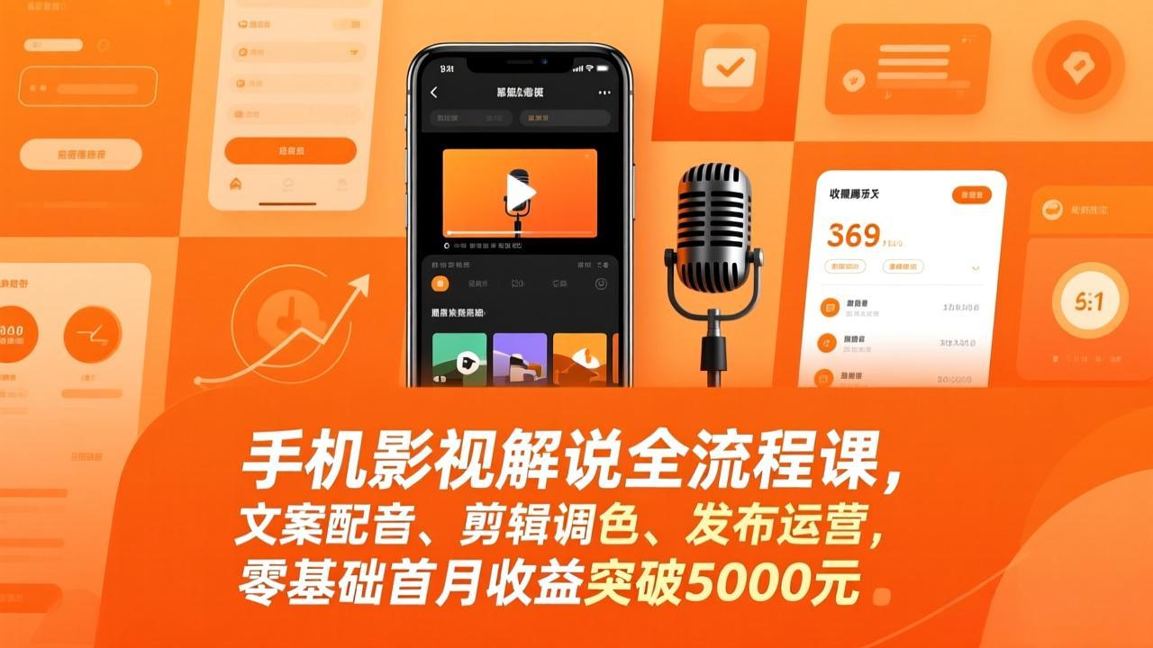 手机影视解说全流程课，文案配音、剪辑调色、发布运营，零基础首月收益突破5000元亿创资源网_优质资源分享平台_一站式资源获取亿创资源网 | 优质资源分享平台_一站式资源获取