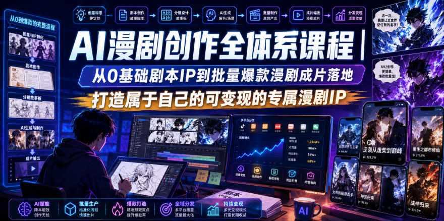 AI漫剧创作全体系课程｜从0基础剧本IP到批量爆款漫剧成片落地，打造属于自己的可变现的专属漫剧IP亿创资源网_优质资源分享平台_一站式资源获取亿创资源网 | 优质资源分享平台_一站式资源获取