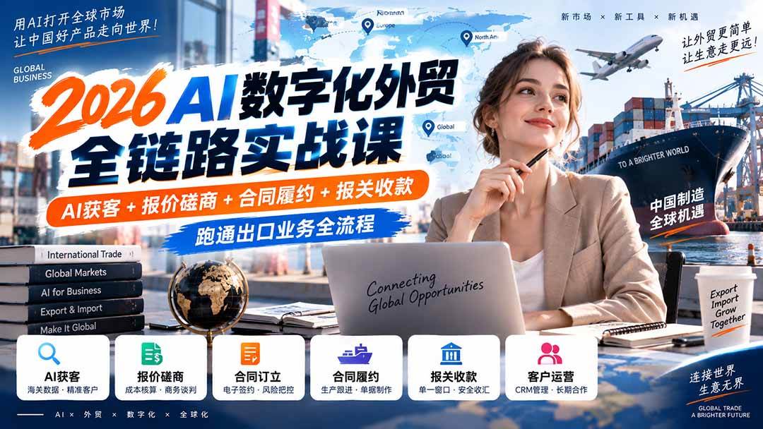 （20569期）2026AI数字化外贸全链路实战课：AI获客+报价磋商+合同履约+报关收款，跑通出口业务全流程亿创资源网_优质资源分享平台_一站式资源获取亿创资源网 | 优质资源分享平台_一站式资源获取