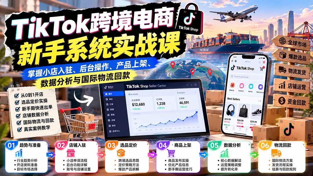 （20672期）TikTok跨境电商新手系统实战课：掌握小店入驻、后台操作、产品上架、数据分析与国际物流回款亿创资源网_优质资源分享平台_一站式资源获取亿创资源网 | 优质资源分享平台_一站式资源获取
