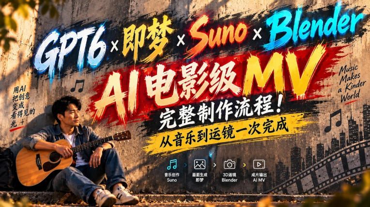 GPT6×即梦×Suno×Blender｜AI电影级MV完整制作流程！从音乐到运镜一次完成！亿创资源网_优质资源分享平台_一站式资源获取亿创资源网 | 优质资源分享平台_一站式资源获取