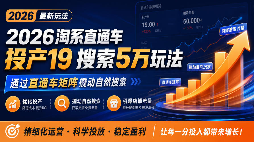 2026淘系直通车投产19搜索5万玩法，通过直通车矩阵撬动自然搜索，帮助商家优化投产，引爆店铺搜索流量亿创资源网_优质资源分享平台_一站式资源获取亿创资源网 | 优质资源分享平台_一站式资源获取