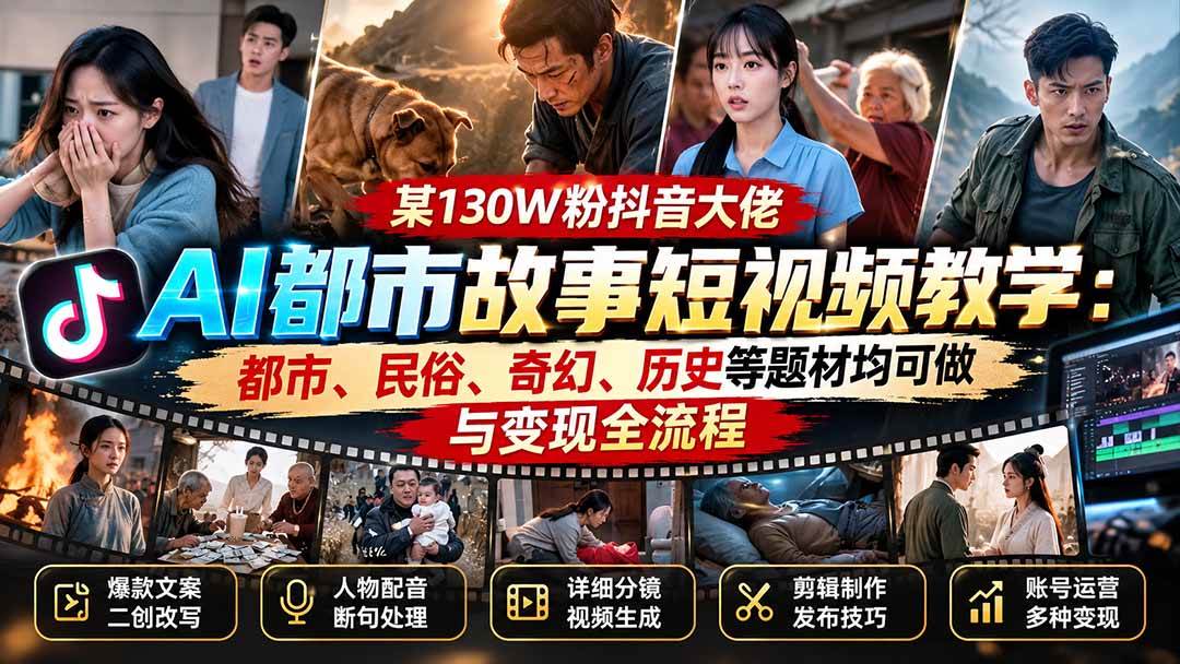 （20692期）某130W粉抖音大佬AI都市故事短视频教学：都市、民俗、奇幻、历史等题材均可做与变现全流程亿创资源网_优质资源分享平台_一站式资源获取亿创资源网 | 优质资源分享平台_一站式资源获取