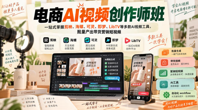 电商AI视频创作师班，一站式掌握剪映、海螺、可灵、即梦、LibTV等多款AI视频工具，批量产出带货营销短视频亿创资源网_优质资源分享平台_一站式资源获取亿创资源网 | 优质资源分享平台_一站式资源获取