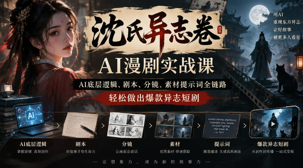 沈氏异志卷AI漫剧实战课|AI底层逻辑、剧本、分镜、素材提示词全链路,轻松做出爆款异志短剧 沈氏异志卷AI漫剧实战课|AI底层逻辑、剧本、分镜、素材提示词全链路,轻松做出爆款异志短剧