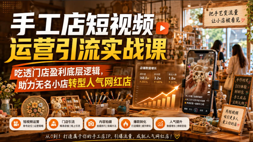 手工店短视频运营引流实战课，吃透门店盈利底层逻辑，助力无名小店转型人气网红店亿创资源网_优质资源分享平台_一站式资源获取亿创资源网 | 优质资源分享平台_一站式资源获取