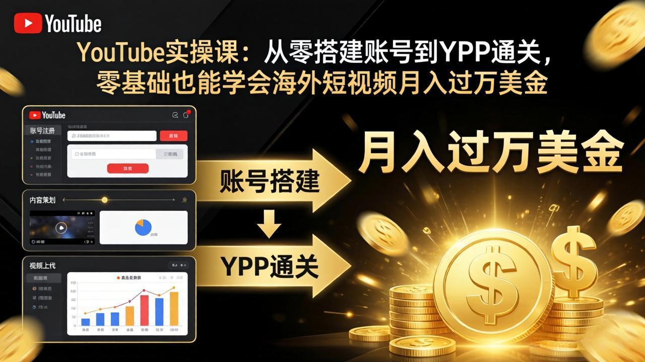 YouTube实操课：从零搭建账号到YPP通关，零基础也能学会海外短视频月入过万美金亿创资源网_优质资源分享平台_一站式资源获取亿创资源网 | 优质资源分享平台_一站式资源获取