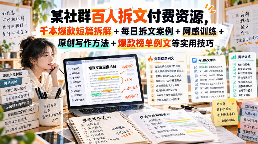 某社群百人拆文付费资源，千本爆款短篇拆解+每日拆文案例+网感训练+原创写作方法+爆款榜单例文等实用技巧(持续更新)亿创资源网_优质资源分享平台_一站式资源获取亿创资源网 | 优质资源分享平台_一站式资源获取