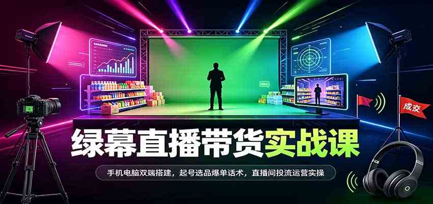 绿幕直播带货实战课：手机电脑双端搭建，起号选品爆单话术，直播间投流运营实操亿创资源网_优质资源分享平台_一站式资源获取亿创资源网 | 优质资源分享平台_一站式资源获取