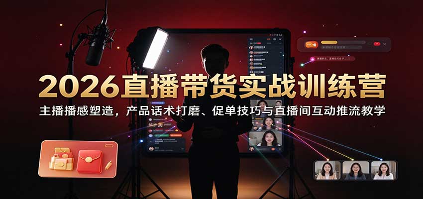 2026直播带货实战训练营:主播播感塑造,产品话术打磨、促单技巧与直播间互动推流教学 2026直播带货实战训练营:主播播感塑造,产品话术打磨、促单技巧与直播间互动推流教学
