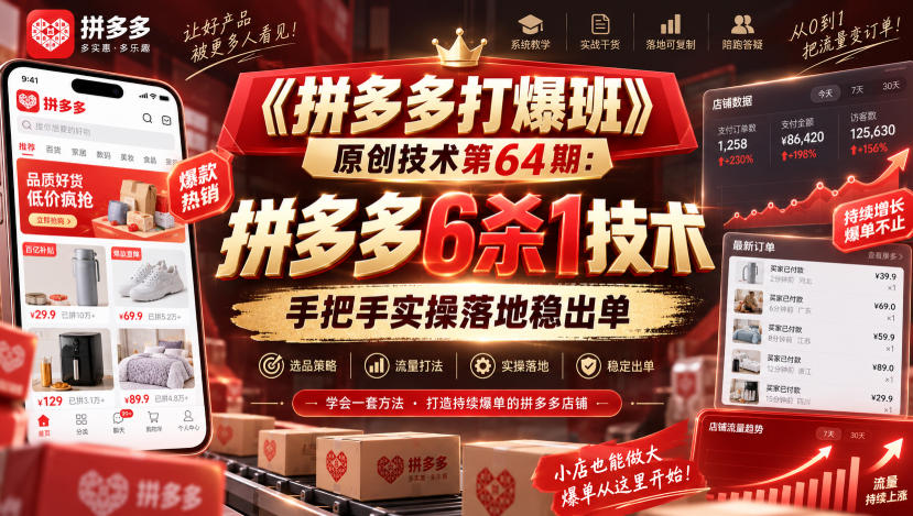 《拼多多打爆班》原创技术第64期：拼多多6杀1技术，手把手实操落地稳出单亿创资源网_优质资源分享平台_一站式资源获取亿创资源网 | 优质资源分享平台_一站式资源获取