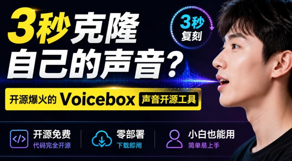 3秒克隆自己的声音？开源爆火的Voicebox声音开源工具，实测体验超好，零部署小白也能直接用亿创资源网_优质资源分享平台_一站式资源获取亿创资源网 | 优质资源分享平台_一站式资源获取