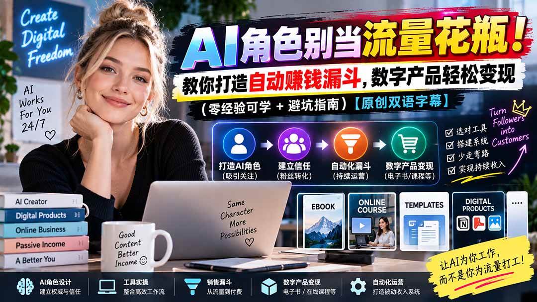 （20475期）AI角色别当流量花瓶！教你打造自动赚钱漏斗，数字产品轻松变现（零经验可学+避坑指南）【原创双语字幕】亿创资源网_优质资源分享平台_一站式资源获取亿创资源网 | 优质资源分享平台_一站式资源获取