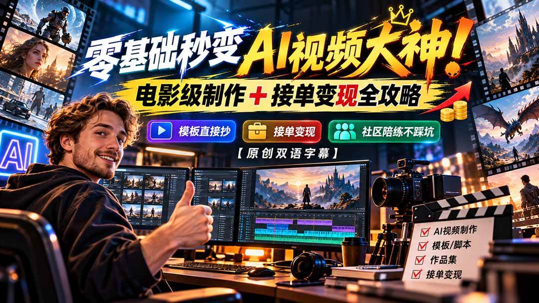 (20897期)零基础秒变AI视频大神!电影级制作 + 接单变现全攻略,模板直接抄,社区陪练不踩坑【原创双语字幕】 (20897期)零基础秒变AI视频大神!电影级制作 + 接单变现全攻略,模板直接抄,社区陪练不踩坑【原创双语字幕】