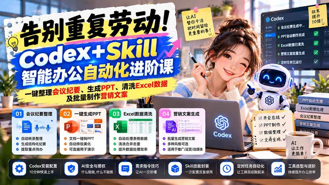 （21001期）告别重复劳动！Codex+Skill智能办公自动化进阶课：一键整理会议纪要、生成PPT、清洗Excel数据及批量制作营销文案亿创资源网_优质资源分享平台_一站式资源获取亿创资源网 | 优质资源分享平台_一站式资源获取