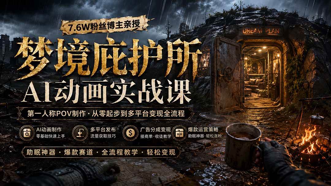 (19886期)梦境庇护所AI动画实战课:7.6W粉丝博主亲授第一人称POV制作,从零起步到多平台发布变现全流程亿创资源网_优质资源分享平台_一站式资源获取亿创资源网 | 优质资源分享平台_一站式资源获取