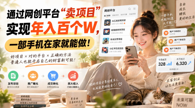 通过网创平台“卖项目”实现年入百个W，一部手机在家就能做！【揭秘】