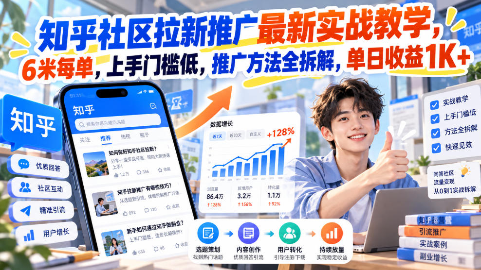 知乎社区拉新推广最新实战教学，6米每单，上手门槛低，推广方法全拆解，单日收益1K+！亿创资源网_优质资源分享平台_一站式资源获取亿创资源网 | 优质资源分享平台_一站式资源获取