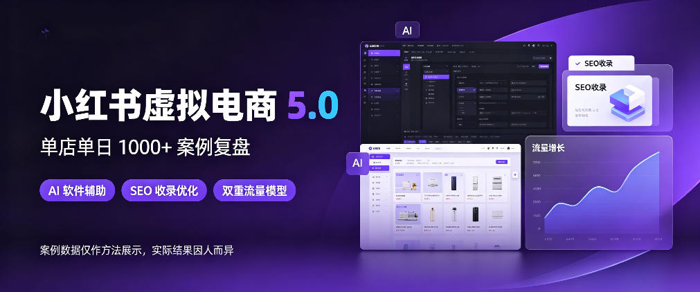 小红书虚拟电商5.0，单店单日1000+，AI软件+SEO收录，双重流量稳定出单【揭秘】亿创资源网_优质资源分享平台_一站式资源获取亿创资源网 | 优质资源分享平台_一站式资源获取