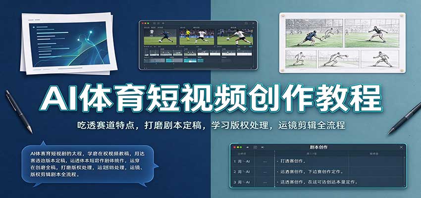 AI体育短视频创作教程：吃透赛道特点，打磨剧本定稿，学习版权处理，运镜剪辑全流程亿创资源网_优质资源分享平台_一站式资源获取亿创资源网 | 优质资源分享平台_一站式资源获取