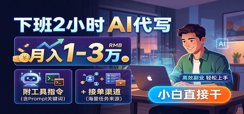 下班2小时AI代写,月入1-3万,附工具指令+接单渠道,小白直接干亿创资源网_优质资源分享平台_一站式资源获取亿创资源网 | 优质资源分享平台_一站式资源获取