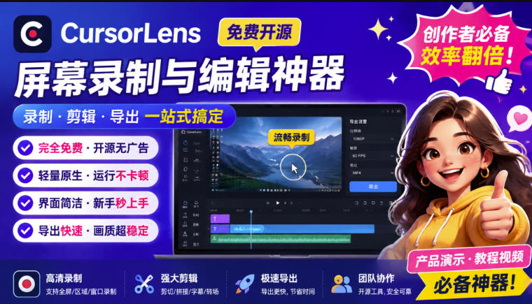CursorLens免费开源录屏工具，支持自动缩放，教程视频录制必备神器亿创资源网_优质资源分享平台_一站式资源获取亿创资源网 | 优质资源分享平台_一站式资源获取