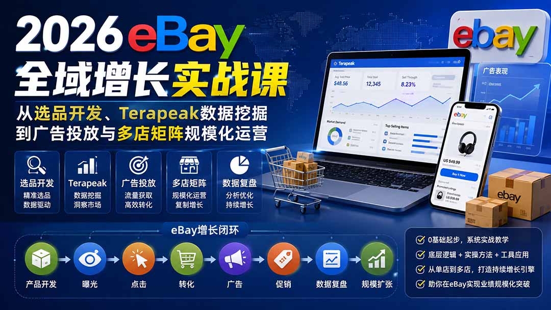 2026-Vincent eBay全域增长实战课-无水印：从选品开发、Terapeak数据挖掘到广告投放与多店矩阵规模化运营亿创资源网_优质资源分享平台_一站式资源获取亿创资源网 | 优质资源分享平台_一站式资源获取